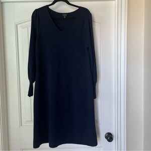 Talbots Women’s Merino Wool Navy Dress Size Large Long Sleeve V Neck